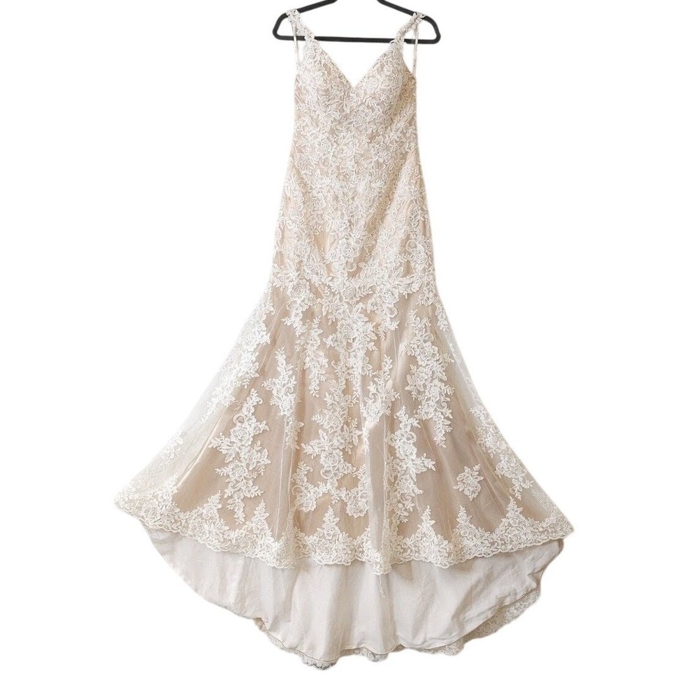 Stella York Lace Mermaid Wedding Dress #5984 Champagne White Low Back Bridal 10